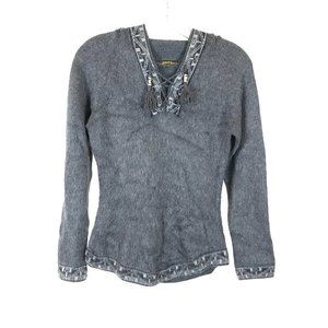 Womens Alpaca Fina Gray Pure Alpaca Hooded Pullover Sweater